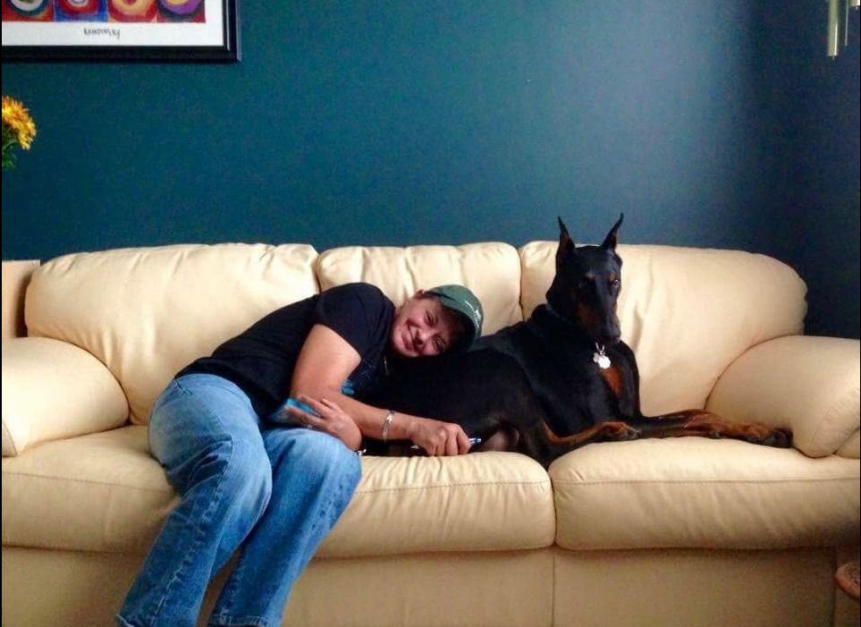 Dr. Jan Crowe with her Doberman Michaela